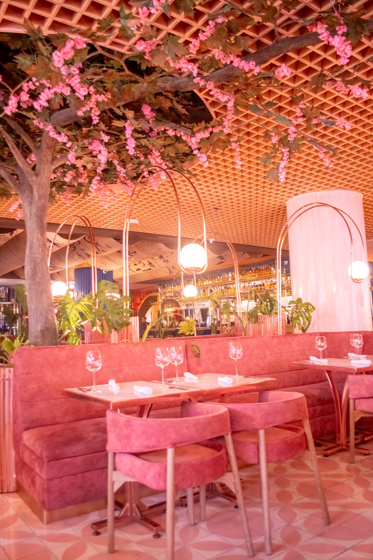 Salón con árbol en flor